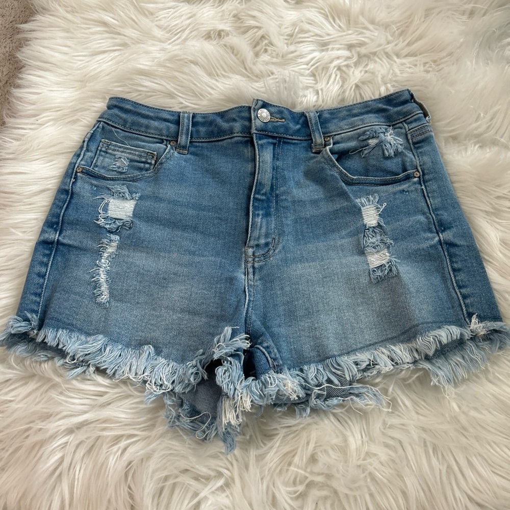 Wax Jean Light Blue Distressed Denim Shorts